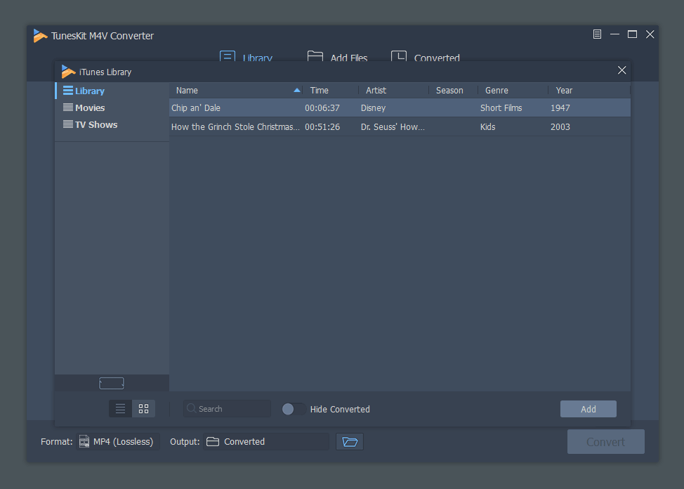 TunesKit M4V Converter UI in Windows 10