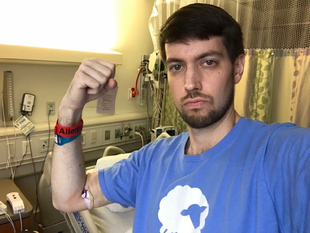 Jeff makes a strong arm with a new picc line inserted