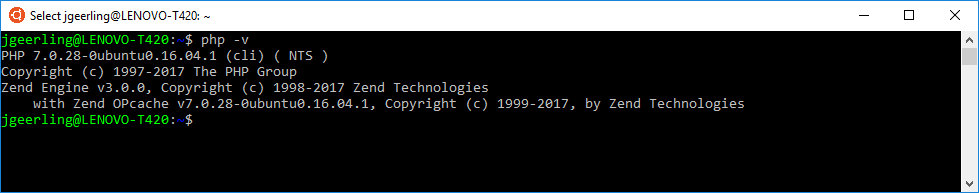 PHP 7 running under Ubuntu under WSL on Windows 10