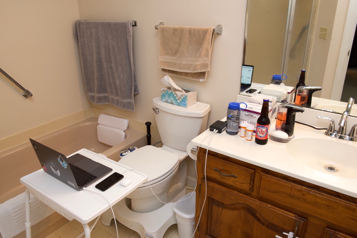 Jeff Geerling's bathroom setup for a colonoscopy prep session
