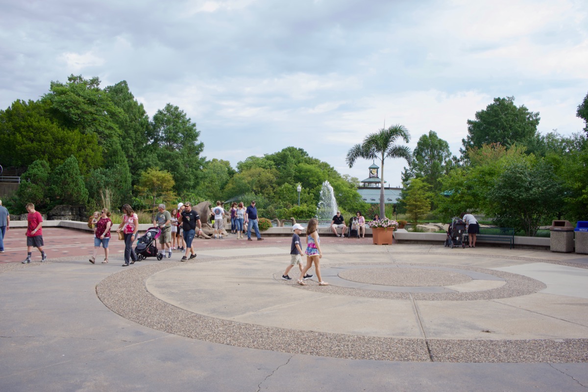 People at the South Entrance of the St. Louis Zoo
