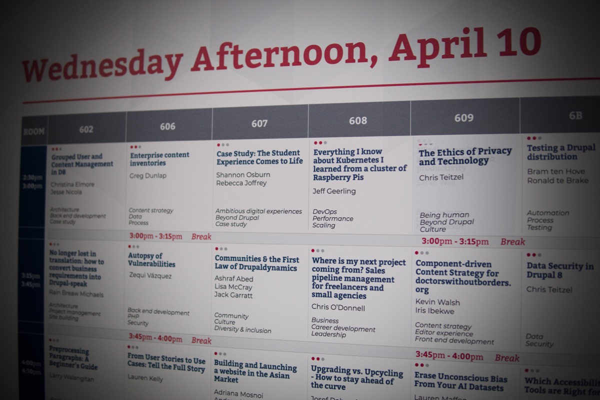 DrupalCon Seattle Wednesday Afternoon Schedule with Jeff Geerling's session