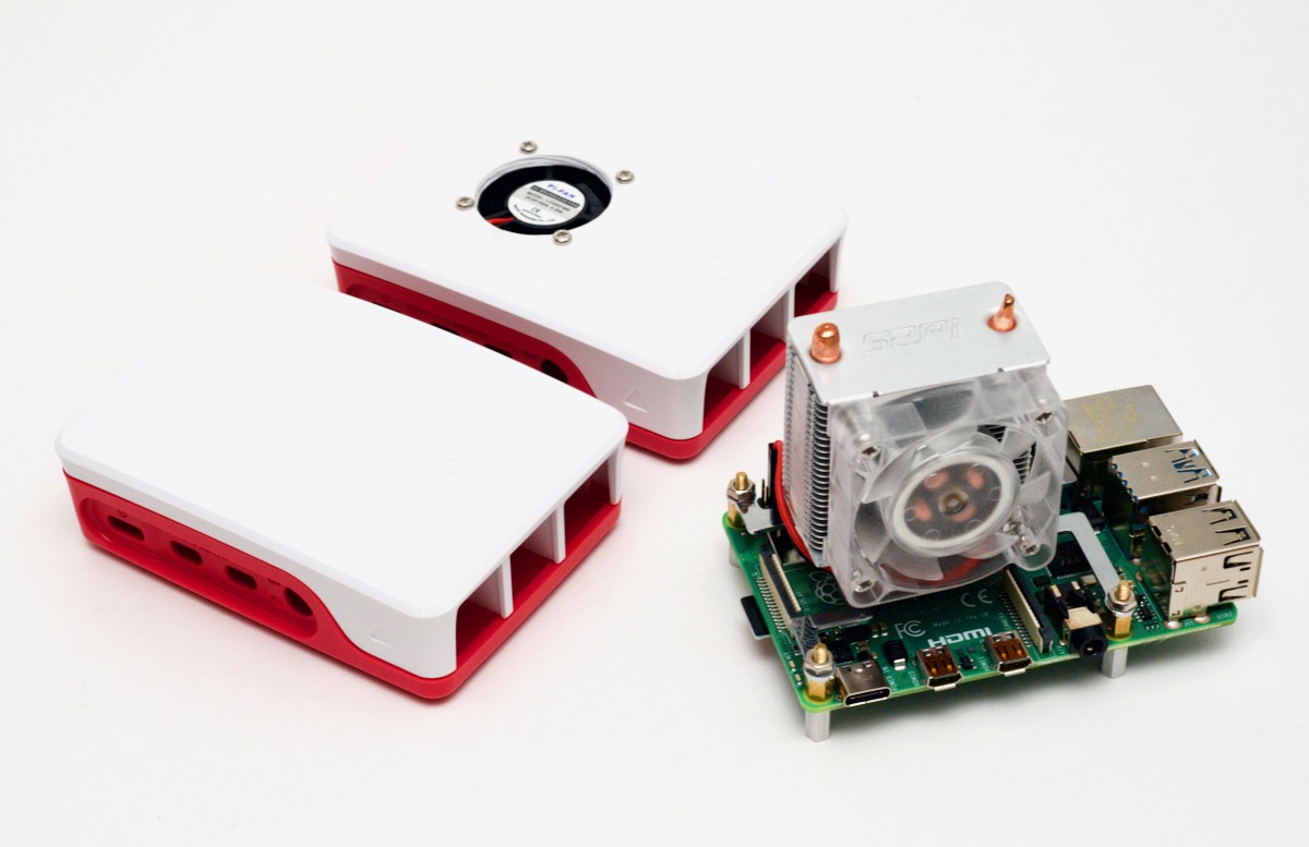Raspberry Pi 4 cooling options including ICE tower cooling fan and a case mod fan