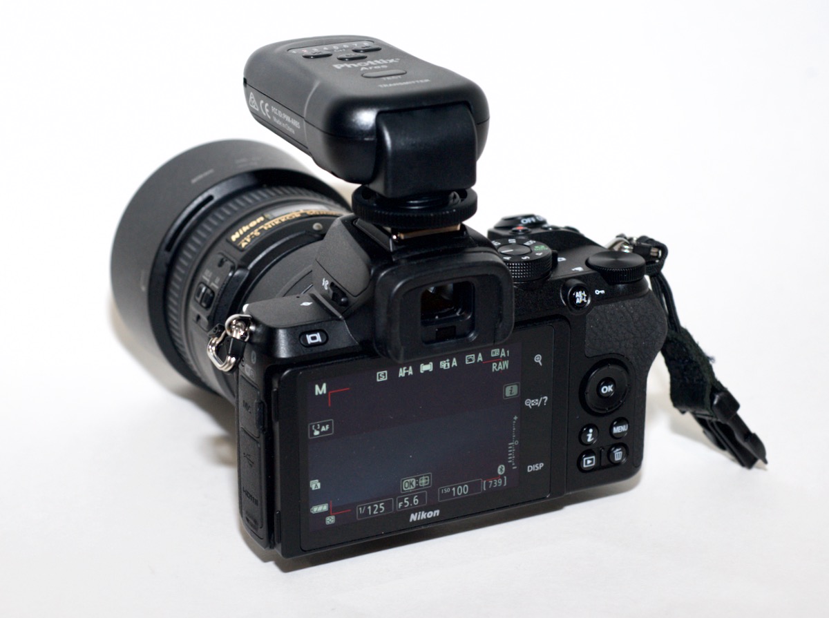 Z50 with Phottix remote flash trigger in hotshoe