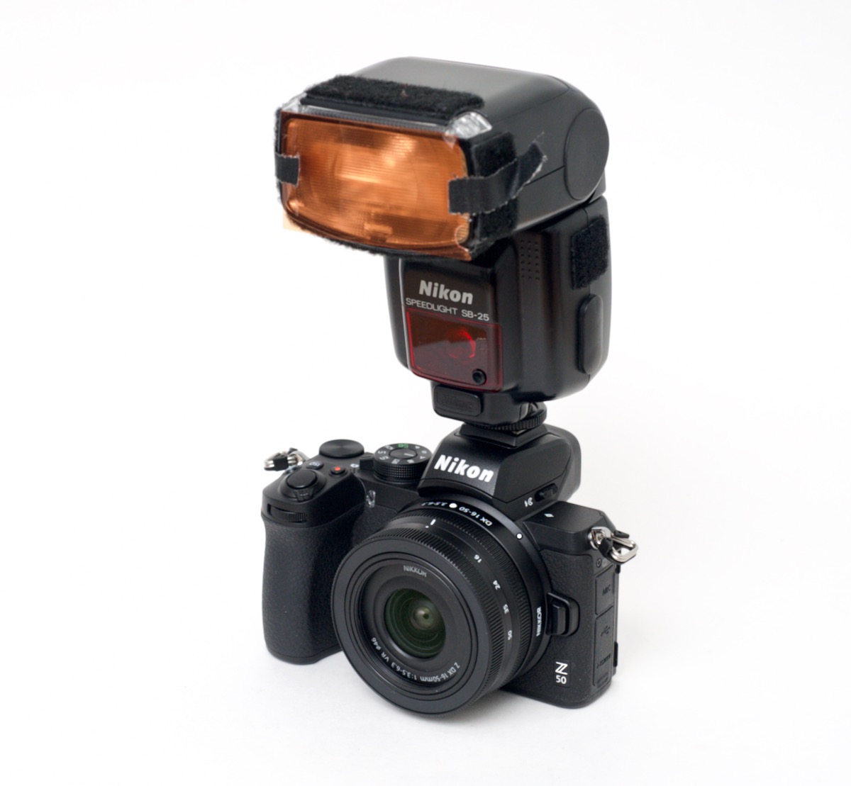 Nikon Z50 with Nikon SB-25 Speedlight flash strobe