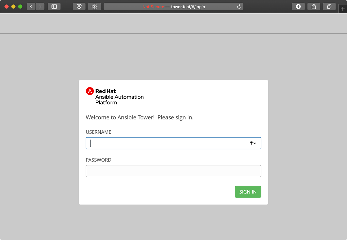 Ansible Tower login screen