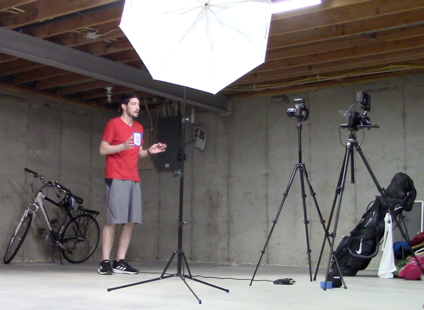 Jeff - Brolly in Basement - Photography Umbrella