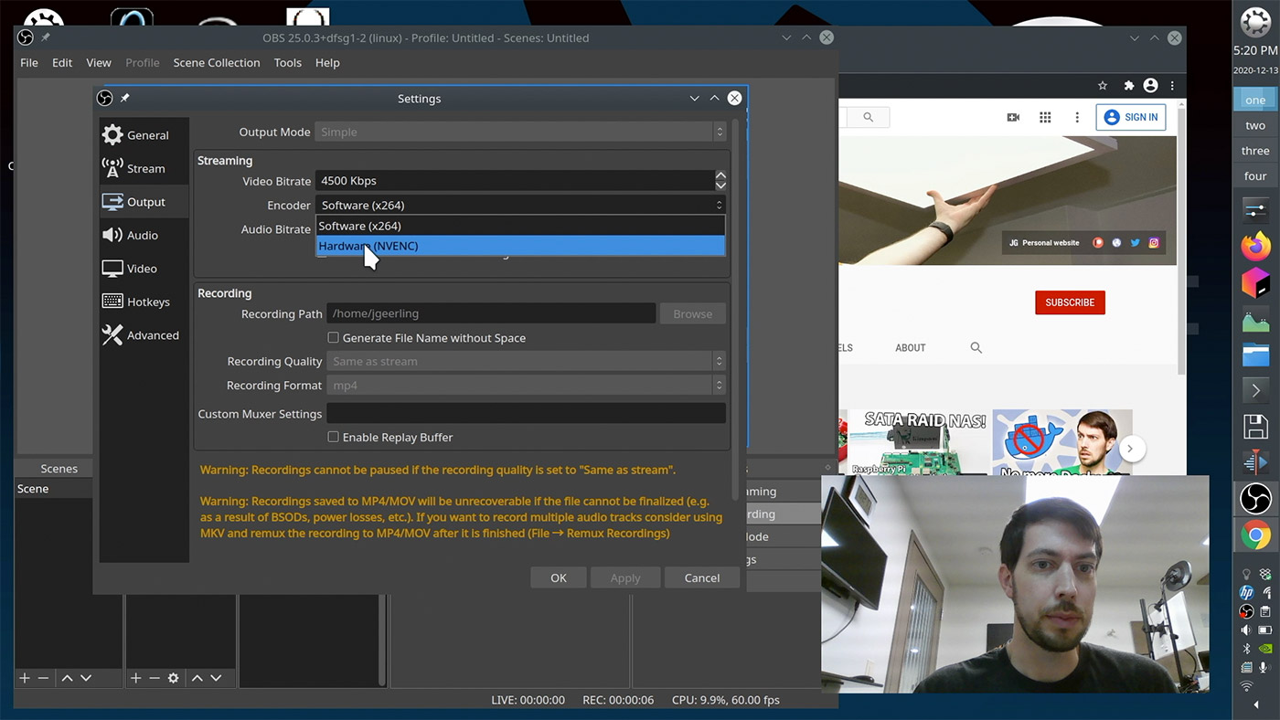 Hardware encode in OBS on Kubuntu Focus M2