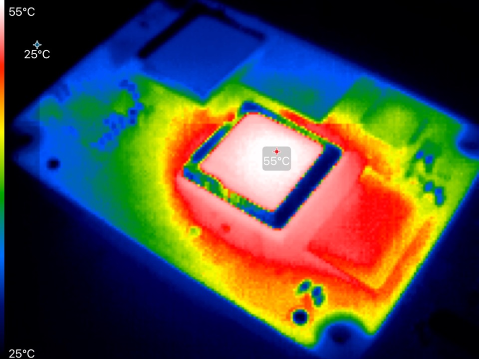 Raspberry Pi Compute Module 4 55\u00b0C thermal image of SoC with kapton tape