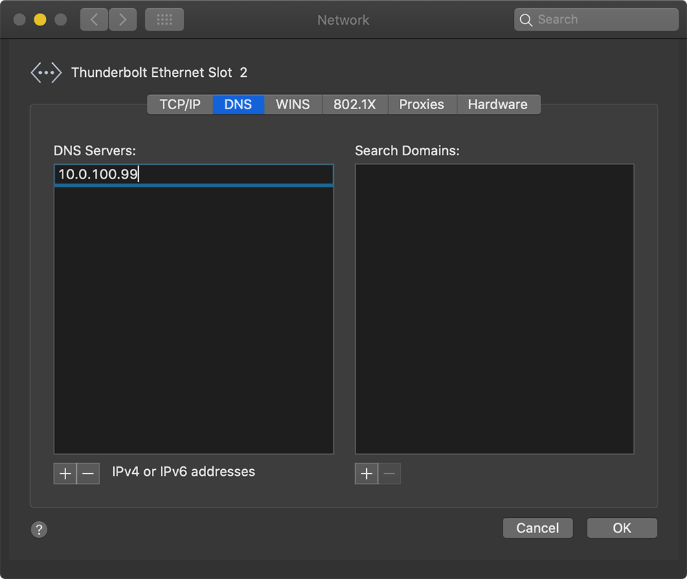 macOS Network System Preference - Configure Pi-hole DNS