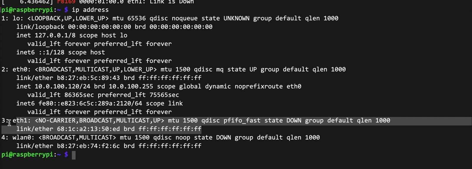eth1 interface appears when running ip address on Linux
