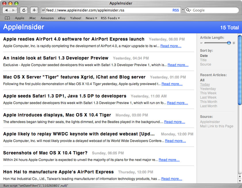 Safari 2 RSS Reader