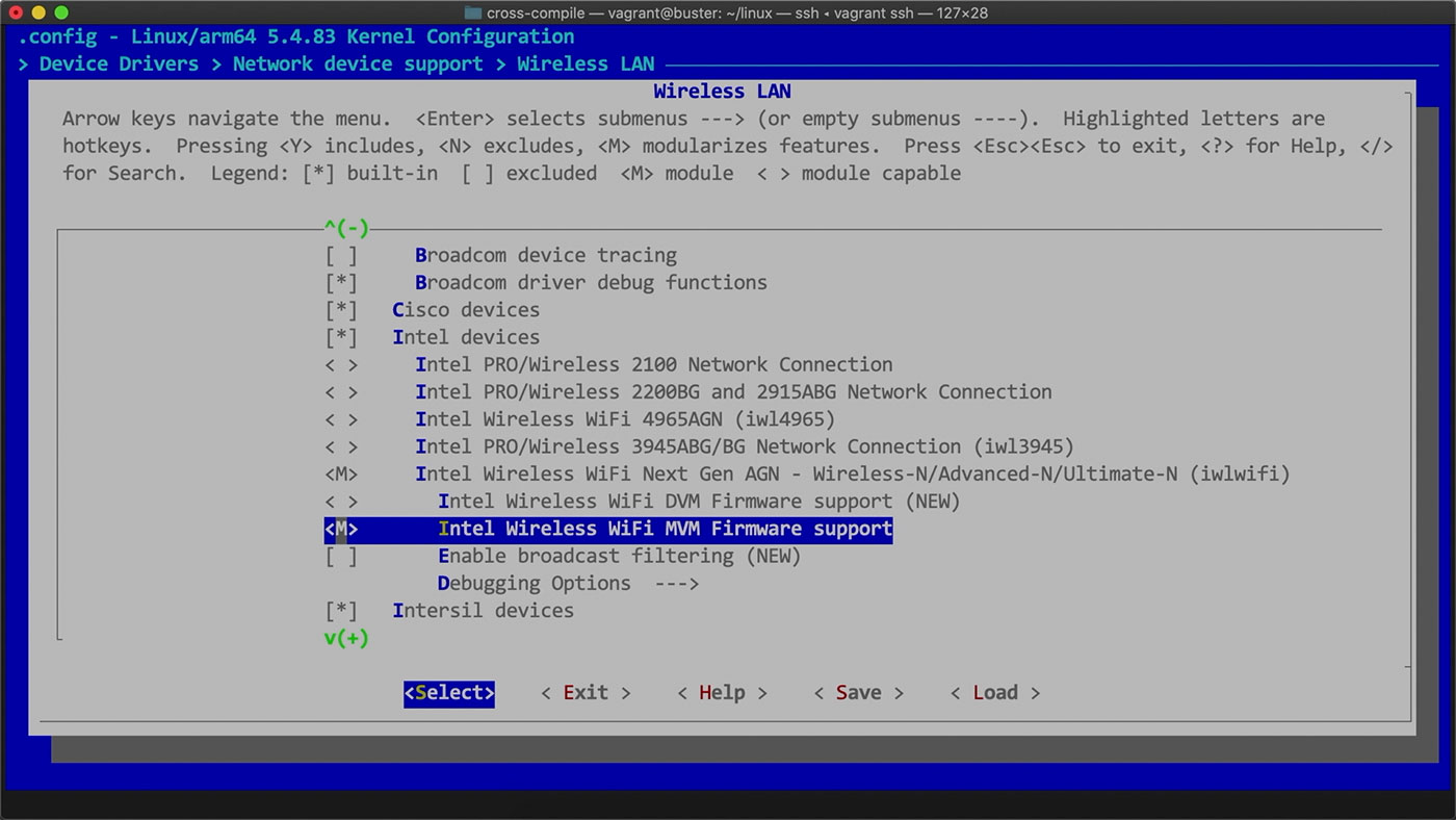 iwlwifi enable MVM kernel support for Intel AX200 driver menuconfig compile Linux