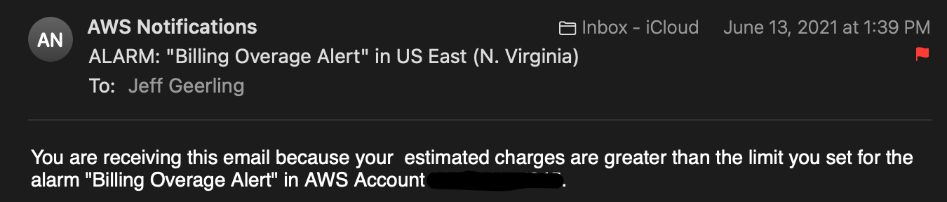 AWS billing alert email