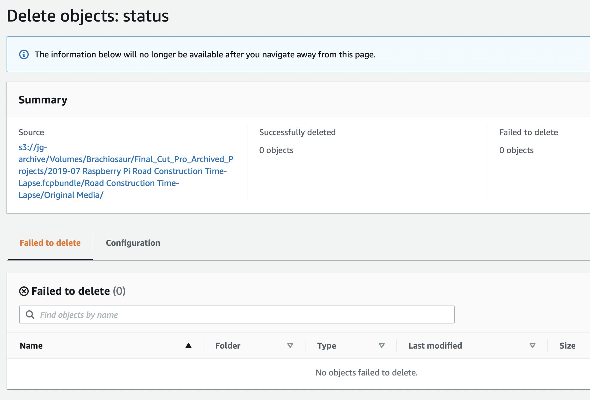 AWS S3 Glacier Deep Archive 0 objects deleted
