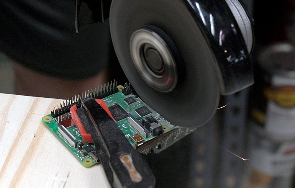 Cutting a Raspberry Pi 4 model B with an angle grinder - Red Shirt Jeff