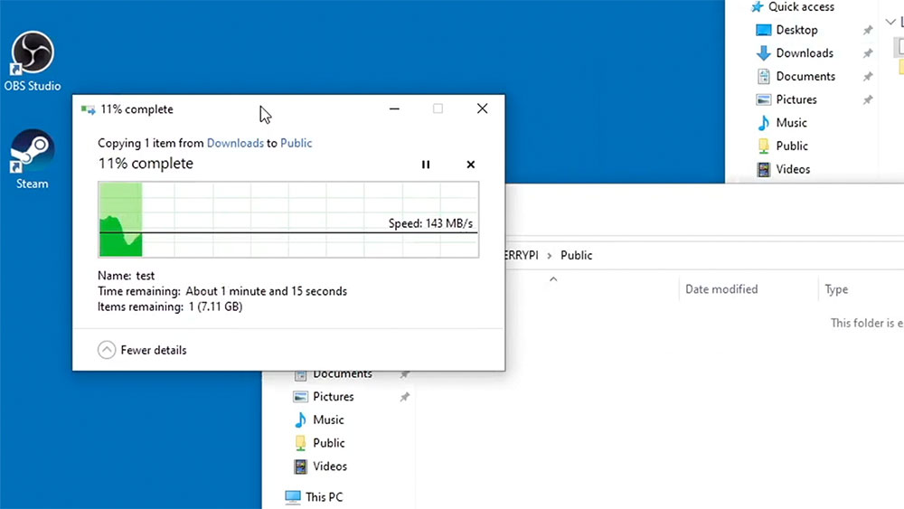 File copy in Windows 10 from PC to Raspberry Pi NAS