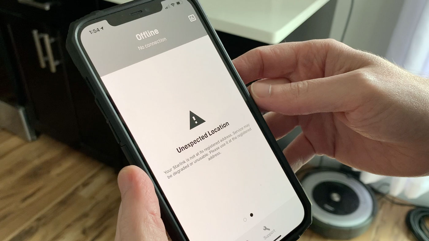 Starlink App complains about location not being registered address