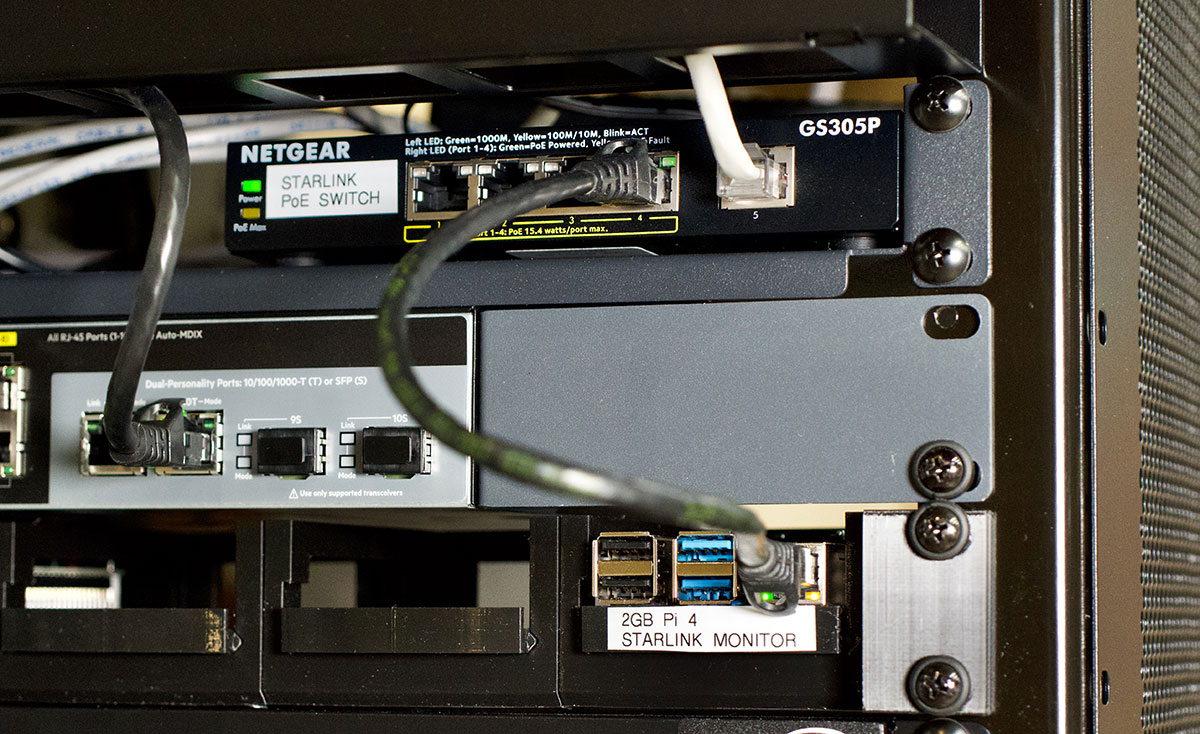 Starlink Monitor Raspberry Pi 4 model B in a Rack with PoE
