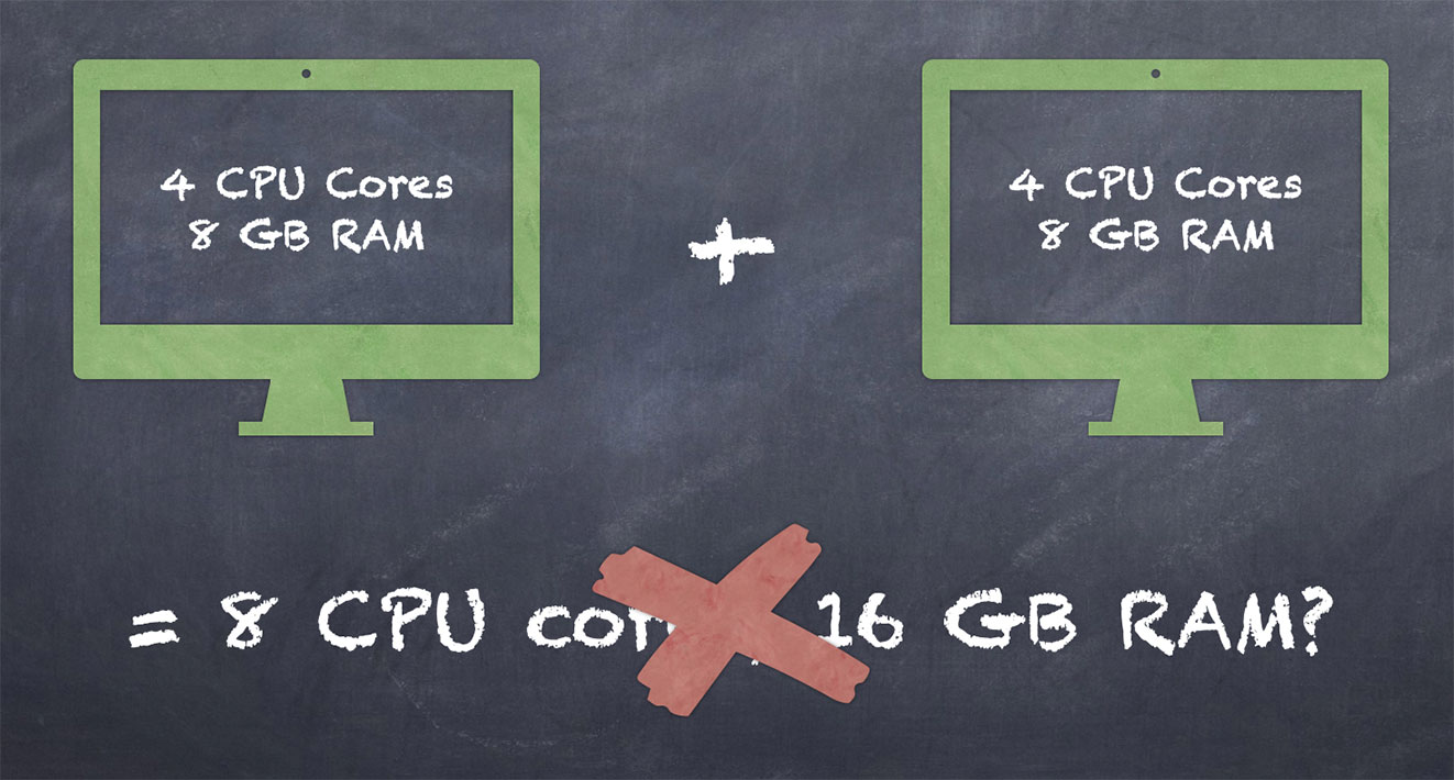 Cluster is not just lumping together all cores and RAM from all computers