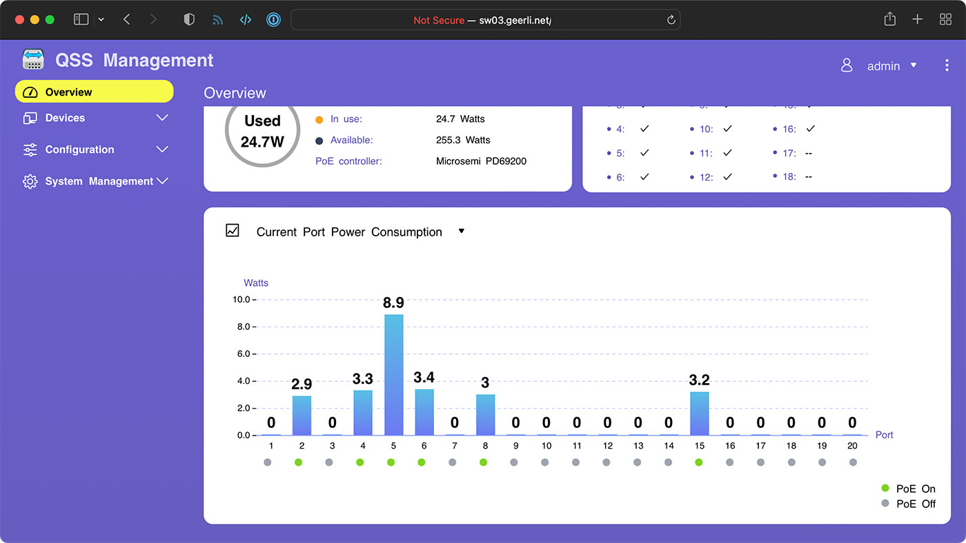 QNAP QSS PoE monitoring table