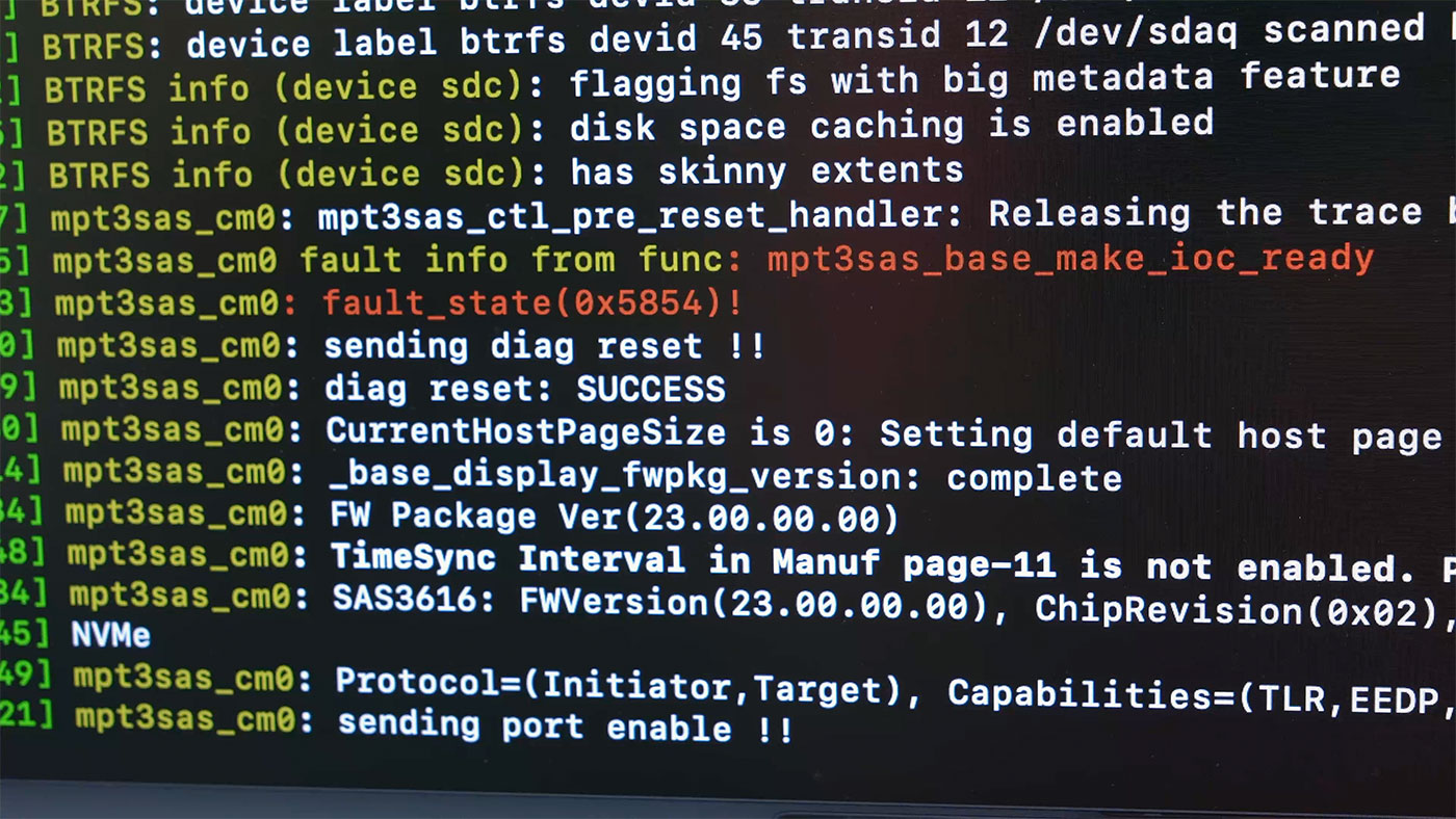 Card reset diagnostics from mpt3sas driver in Linux