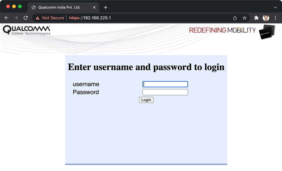 Qualcomm MobileAP Login Page