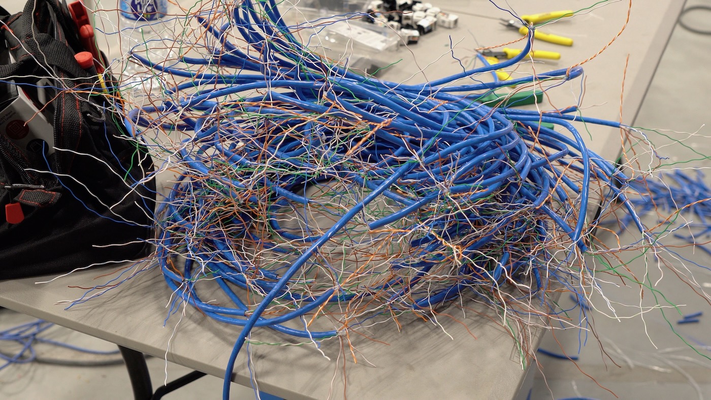 Cat5 dongle mess for button boxes