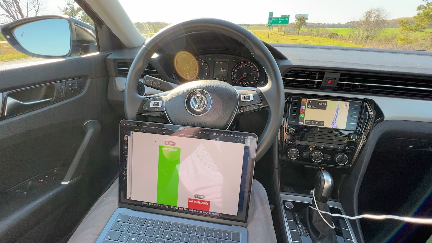 Jeff debugging things in the car on the highway