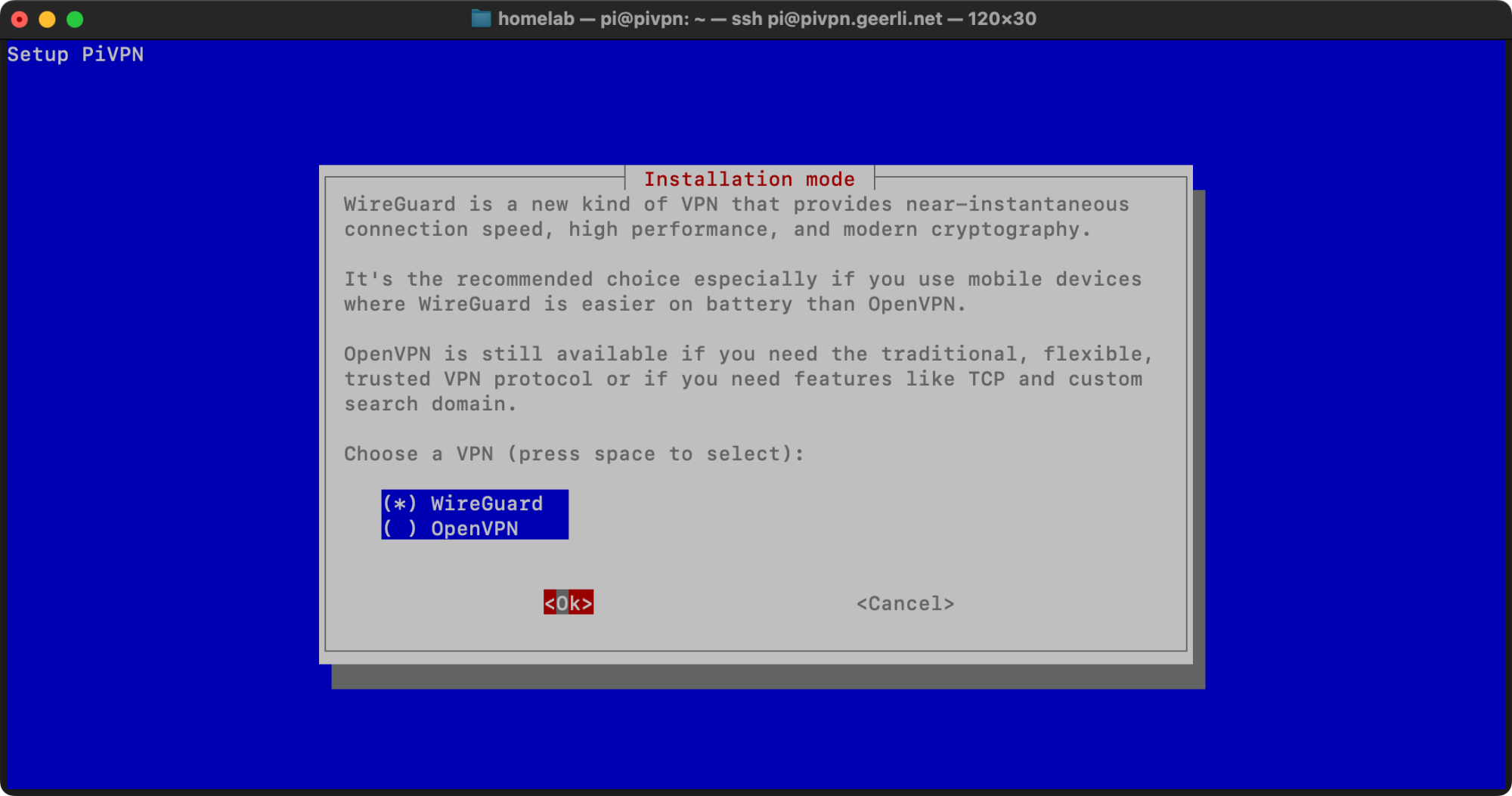 PiVPN Choose Wireguard