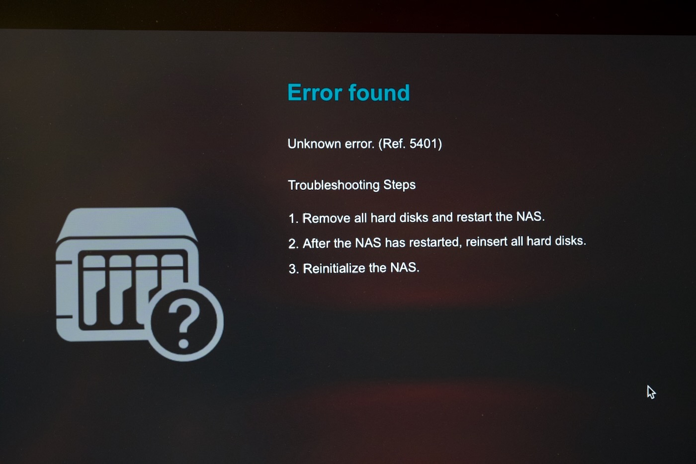 ASUSTOR ADM Flashstor Initialization error screen