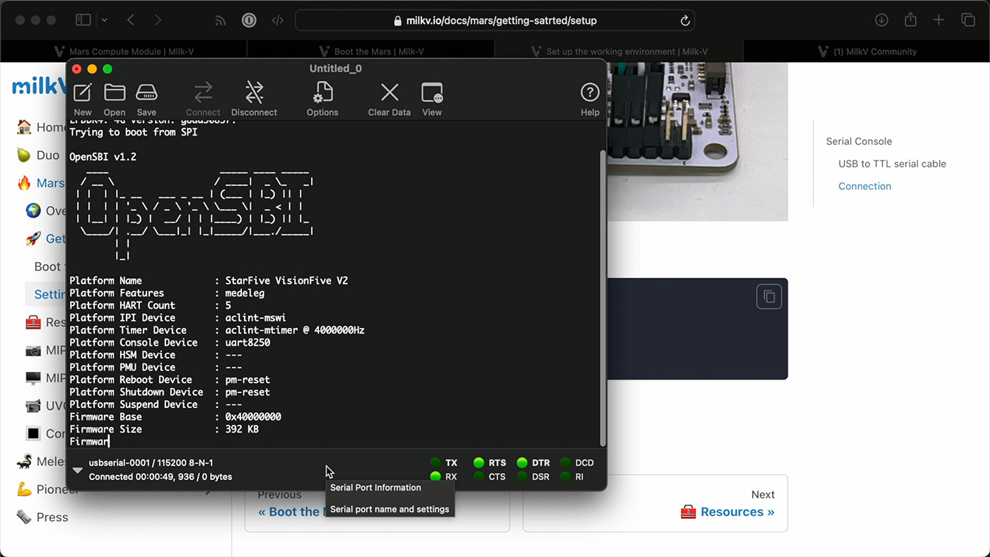 OpenSBI Boot UART Serial Console Mars CM