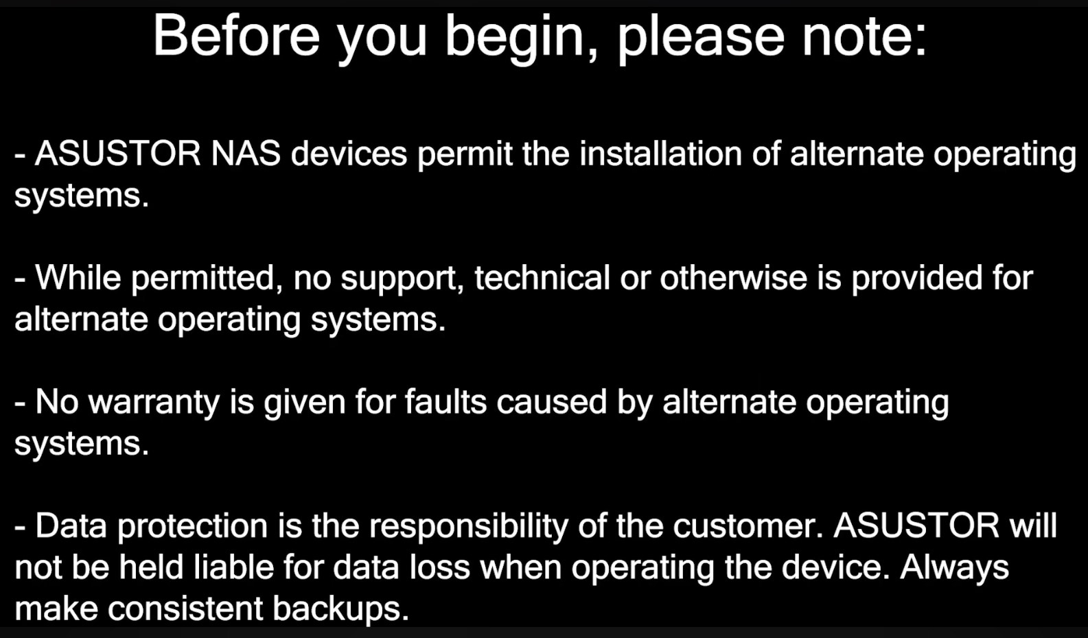 ADM Notes for switching to another OS on an ASUSTOR NAS