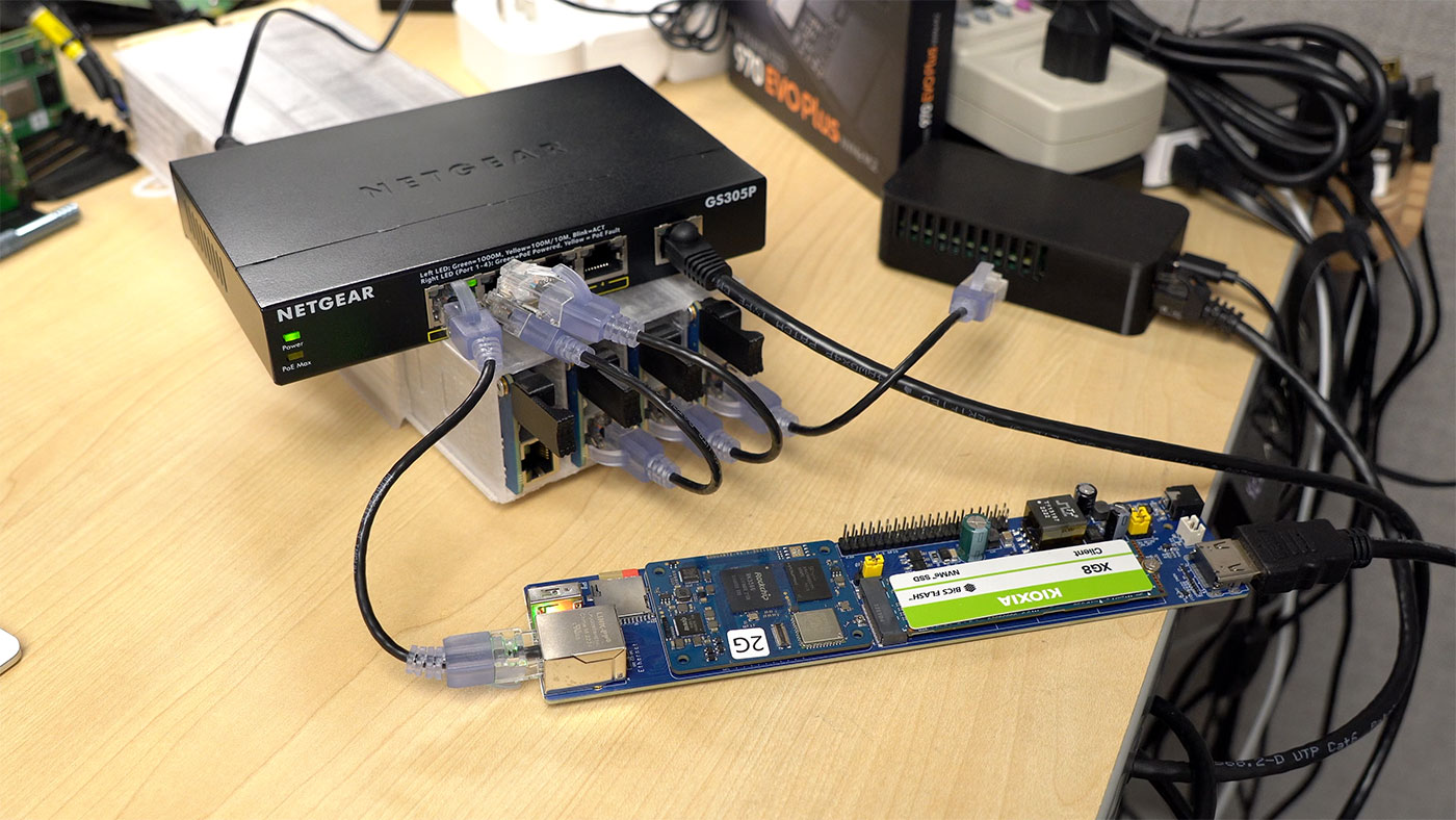 Pine64 SOQuartz Blade plugged into PoE switch