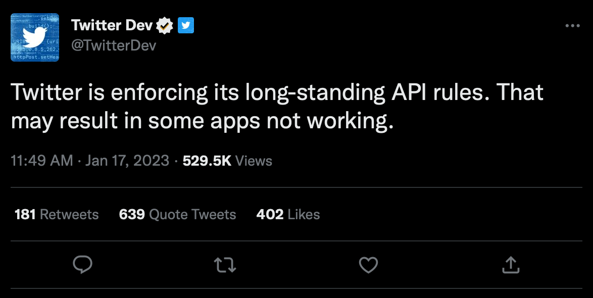 Twitter Dev account API rules Tweetbot
