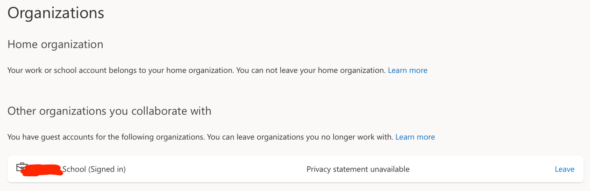 Microsoft Account MyAccount Organizations List