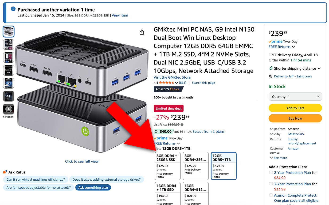 GMKtec G9 product variation on Amazon