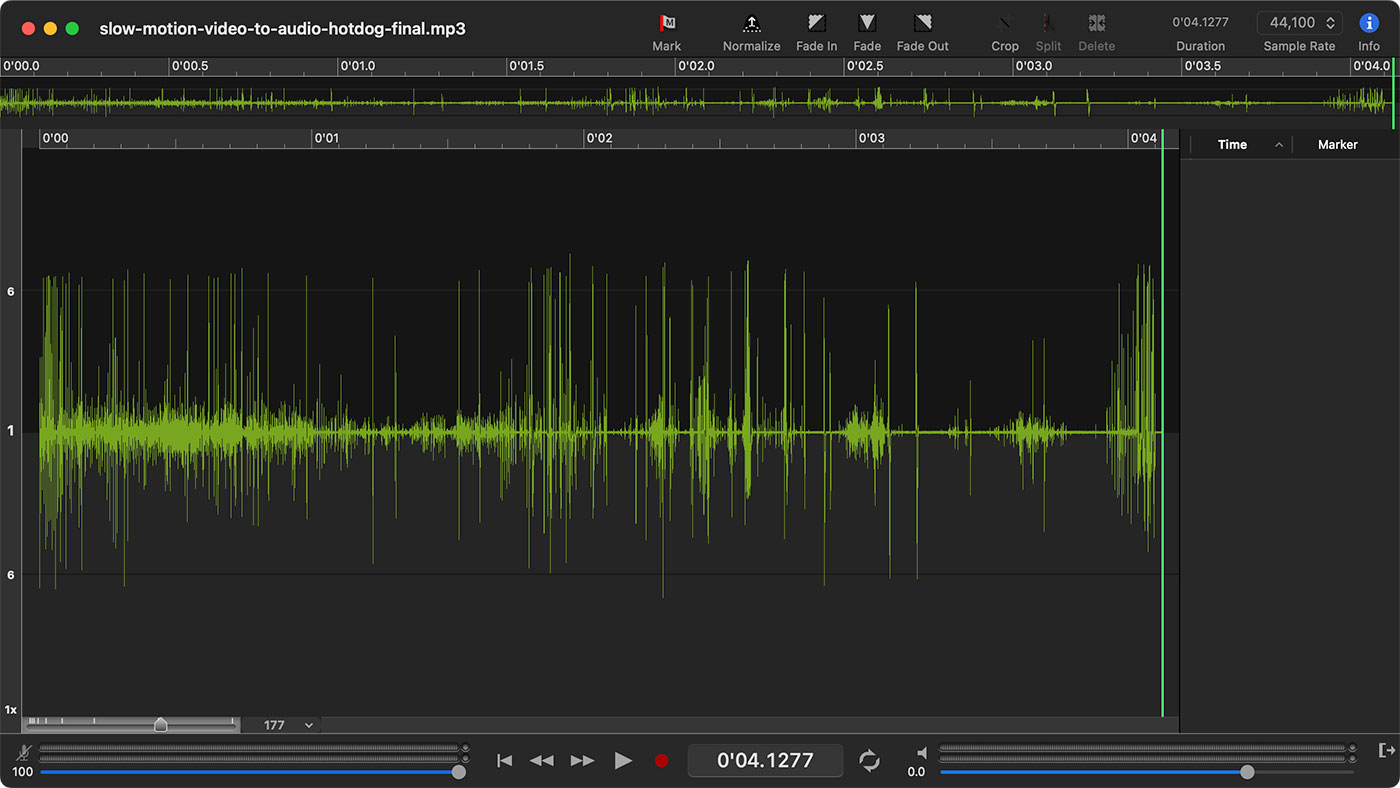 Plasma arc hot dog video frames to audio processed