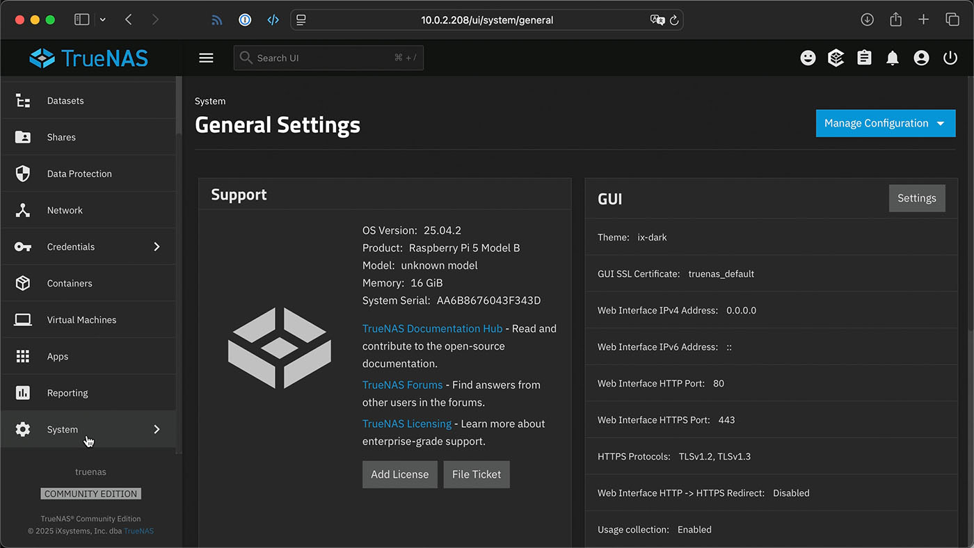 TrueNAS running on Raspberry Pi 5