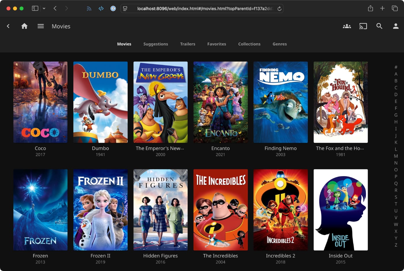 Jellyfin server running on macOS in browser with movie library