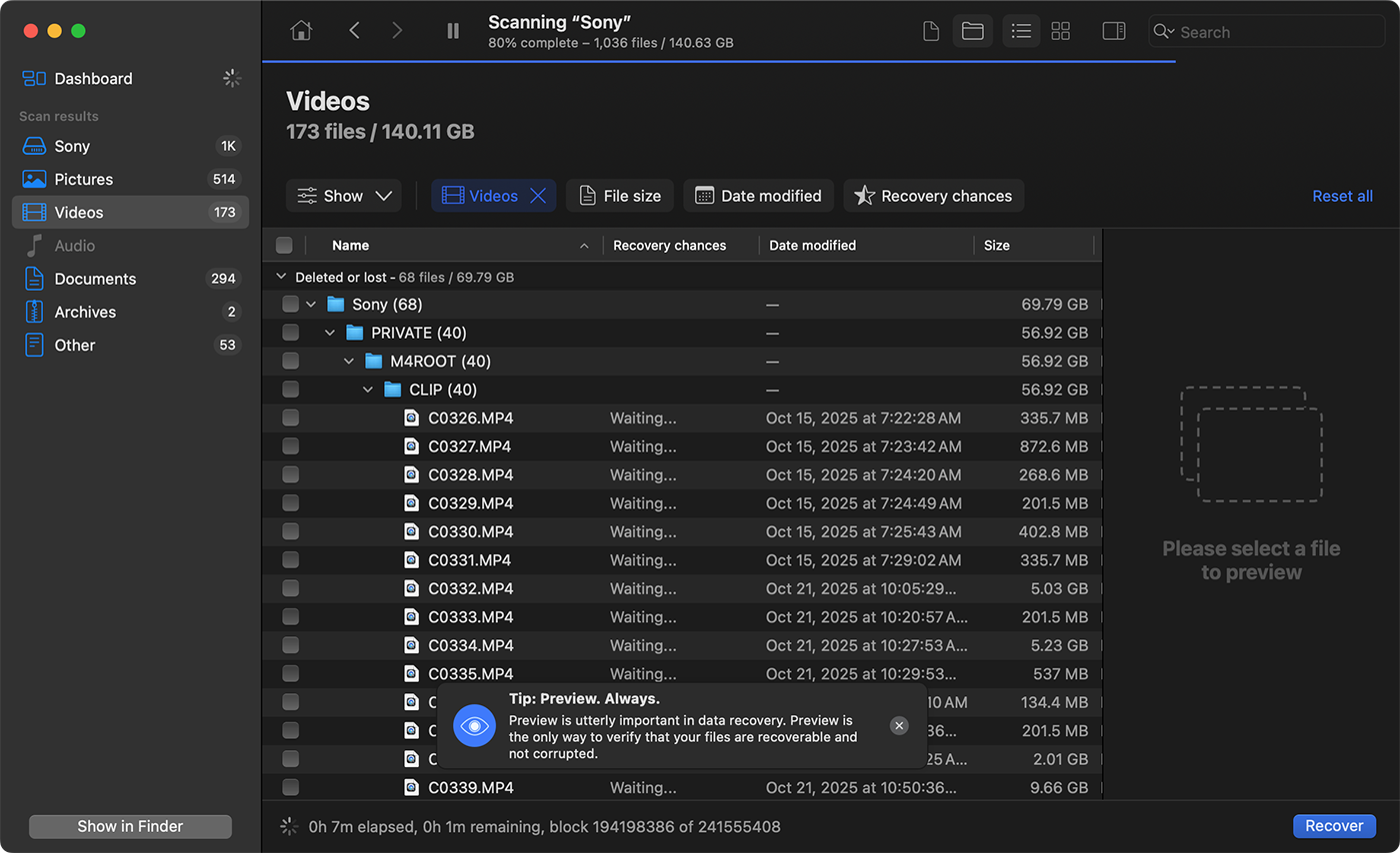 Disk Drill - scanning general video files
