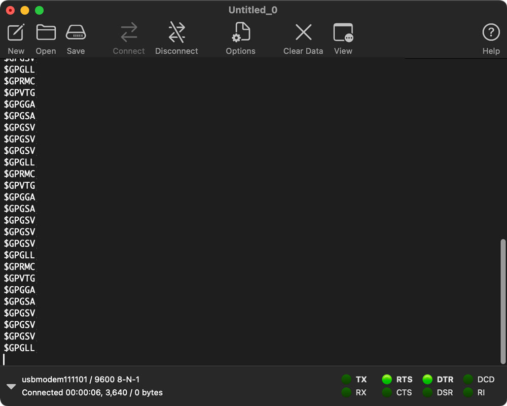 CoolTerm GPS output on macOS over USB Serial