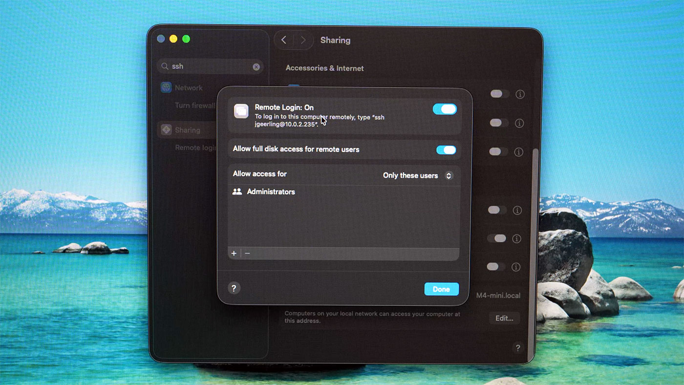 macOS Tahoe 26 remote login SSH enable in Sharing