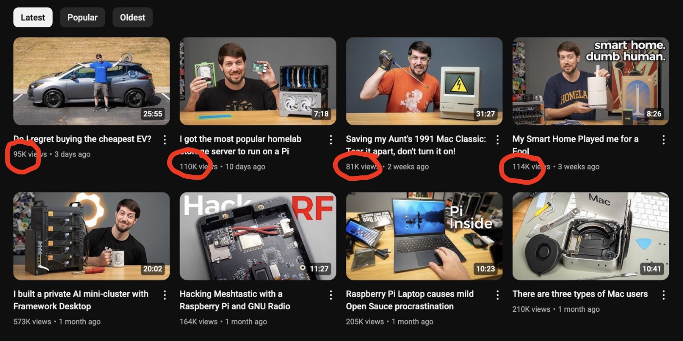YouTube Jeff Geerling views down
