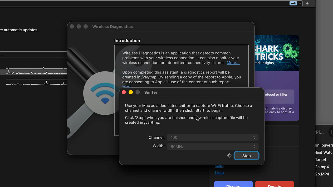 Sniffing WiFi packets with Apple's Wireless Diagnostics tool