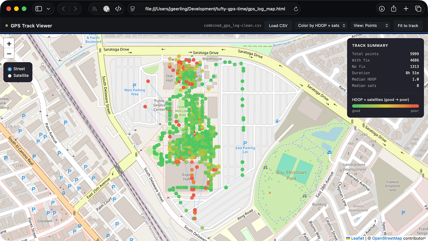 GPS log data from walking around the Open Sauce venue for a day