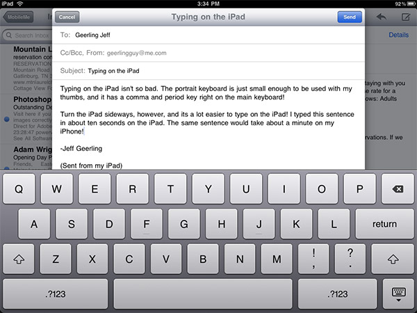 Typing on the iPad - Landscape and Wide