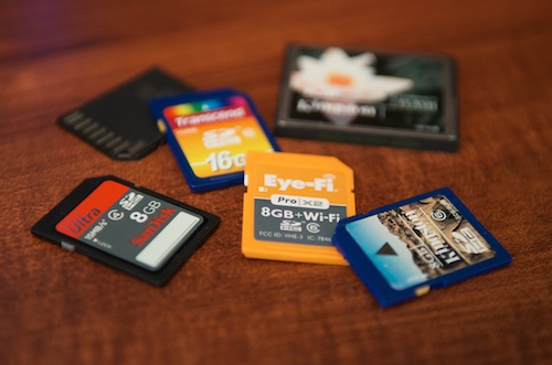 SD and CF Flash Memory Cards in pile