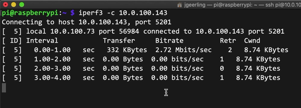 0 bits/sec on MTU 9000 on Raspberry Pi iperf3 test