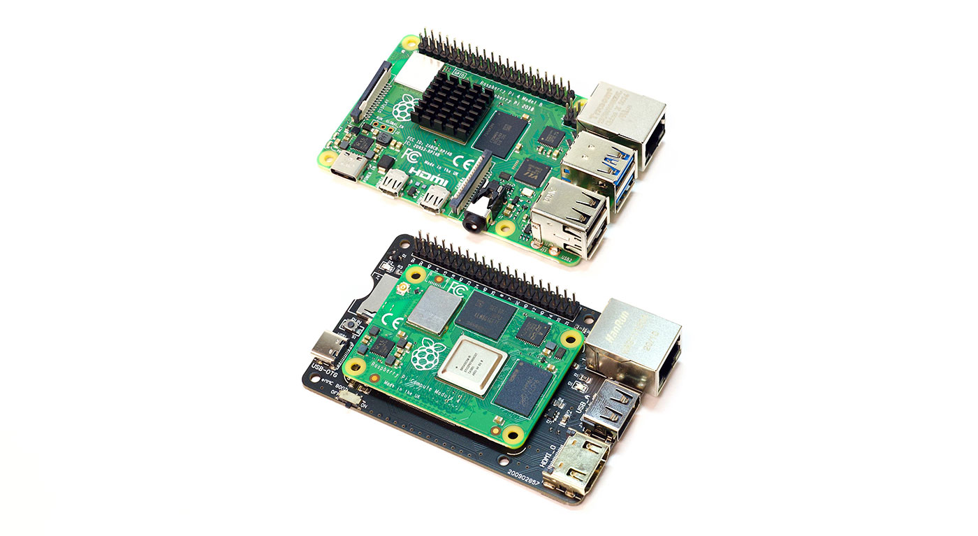 Raspberry Pi 4 model B and CM4 on carrier board